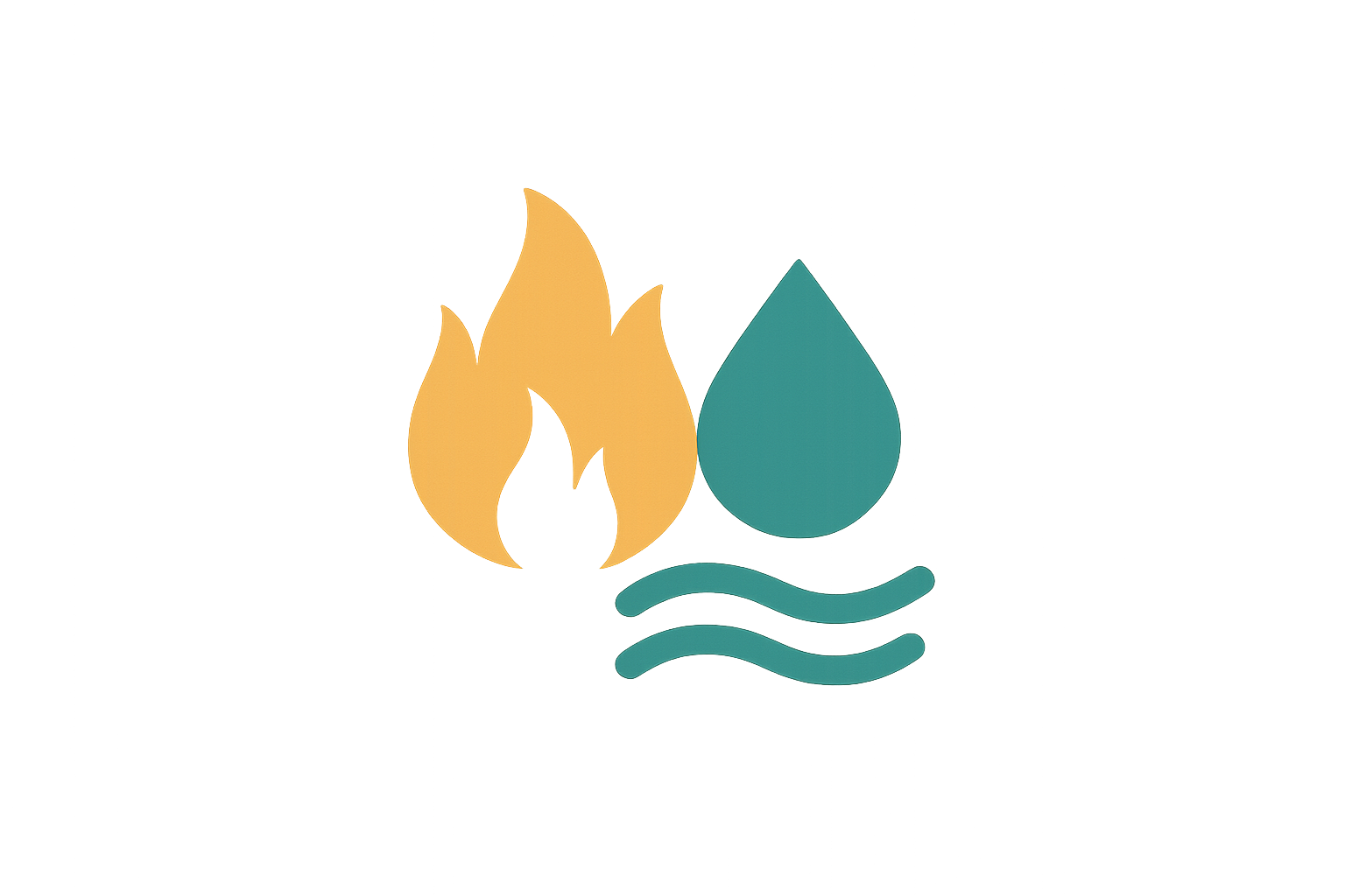 Symbol einer Flamme und eines Wassertropfens mit Wellen.