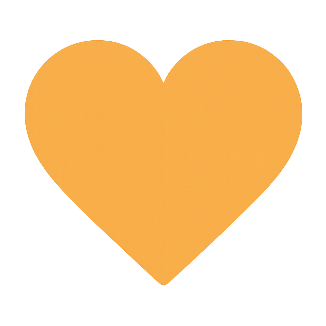 Ein orangefarbenes Herz mit klaren Konturen auf weißem Hintergrund.